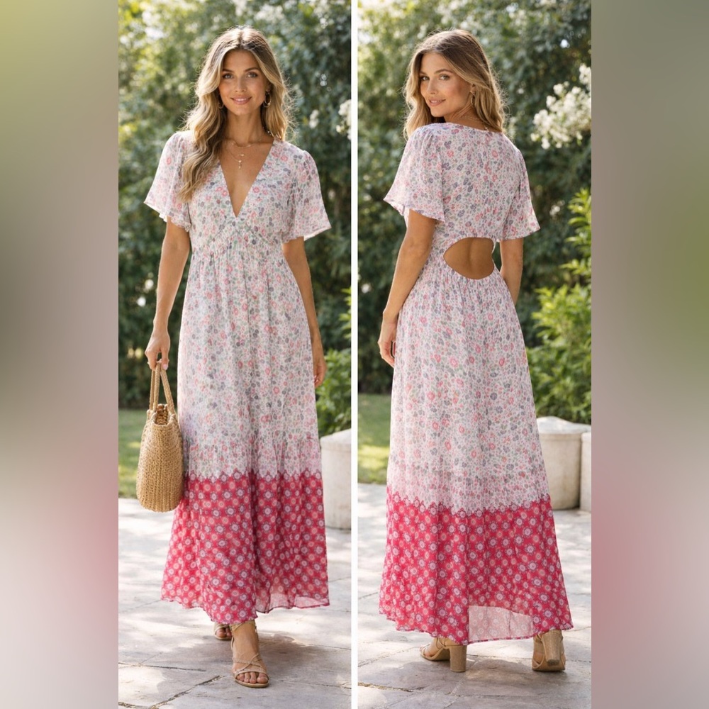 Mint Velvet Floral Border Print Maxi Dress Medium